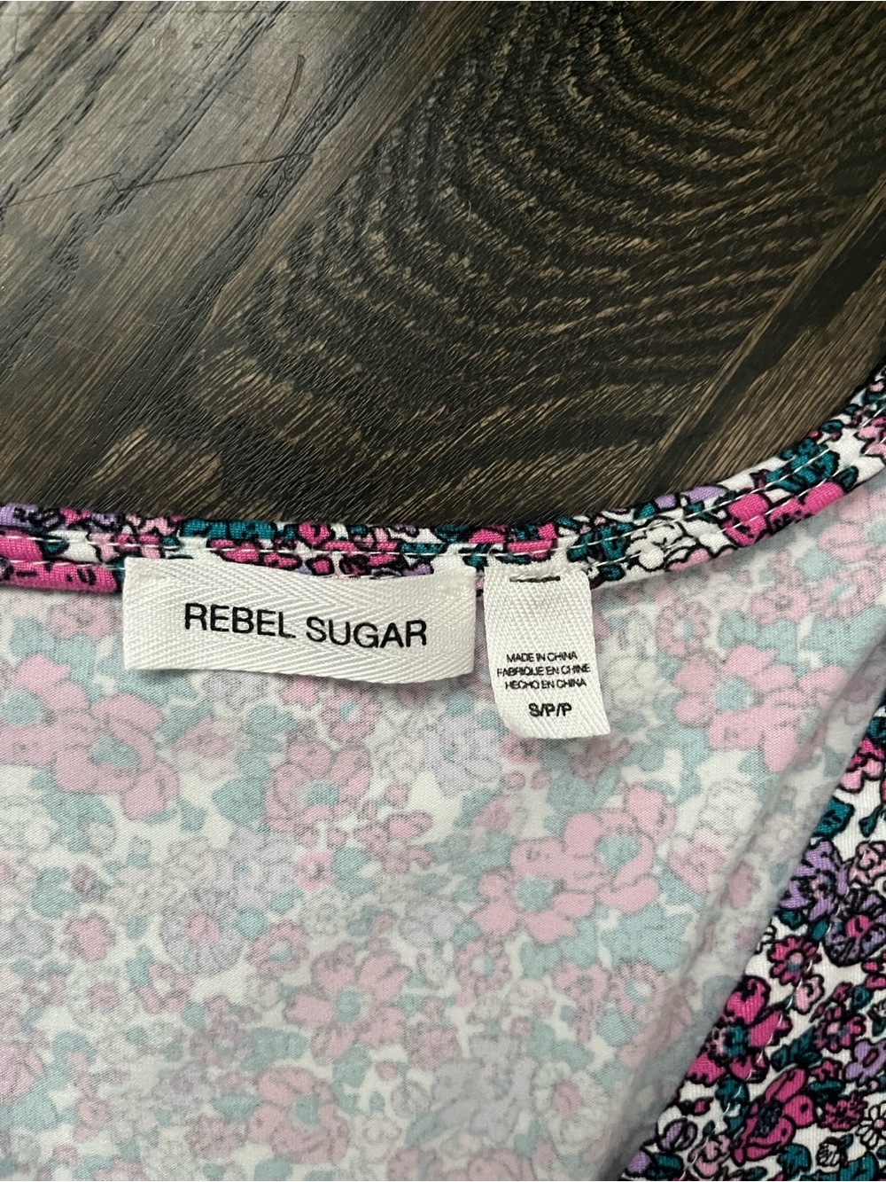 Rebel Sugar Pink & Purple Floral Faux Wrap Stretch Mini Dress Ruffle Hem Size S - Picture 6 of 8